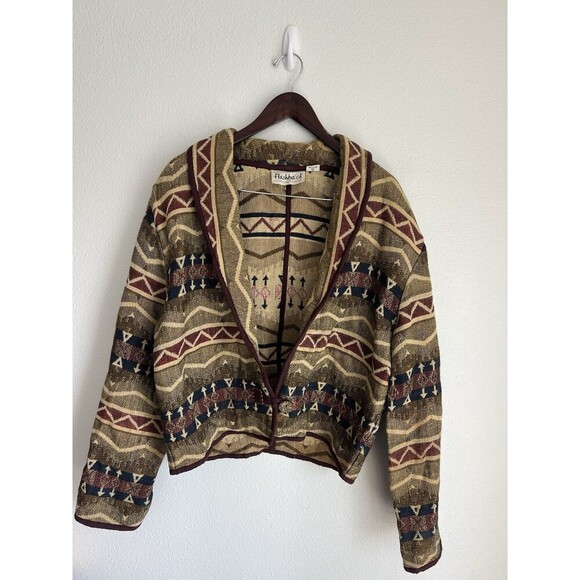 Vintage Flashback Aztec Tapestry Southwestern Western Cropped Cotton Jacket L - Picture 1 of 7